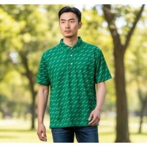 NWOT Mizzen  Main Versa Polo Mens M Green Out Of Offce AOP Moisture Wicking Golf